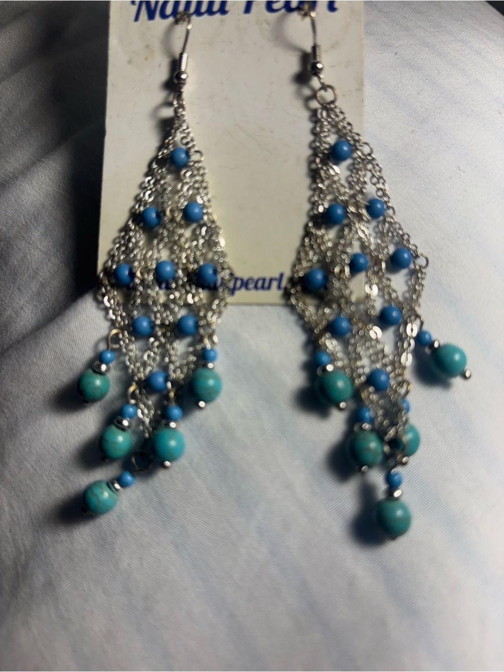 Silver-Tone Blue Dangle Earrings